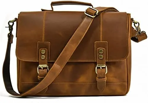 Leather Briefcase of Men MaleLeather Laptop Bag Business Travel Briefcases Computer Bag A4 Shoulder Bag (A One Size)