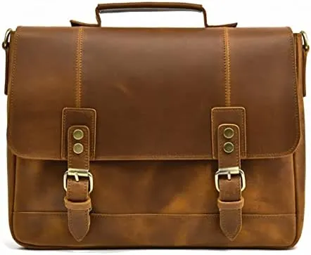 Leather Briefcase of Men MaleLeather Laptop Bag Business Travel Briefcases Computer Bag A4 Shoulder Bag (A One Size)
