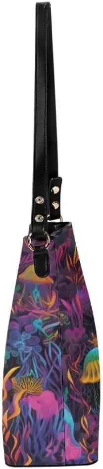 Leather Tote Bucket Bags for Women Trendy Satchels Work Travel Bag Cross Body Bag Purses with Adjustable Strap