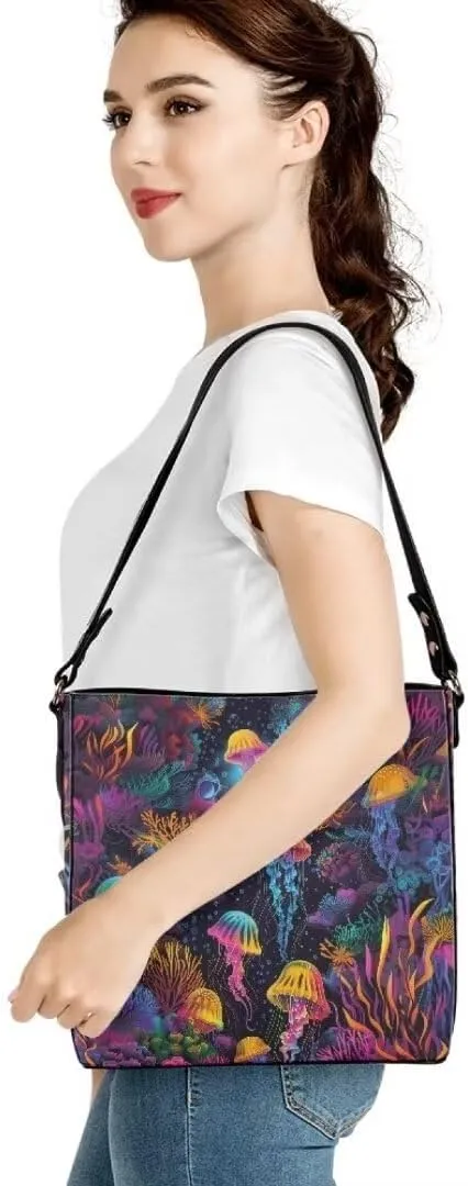 Leather Tote Bucket Bags for Women Trendy Satchels Work Travel Bag Cross Body Bag Purses with Adjustable Strap