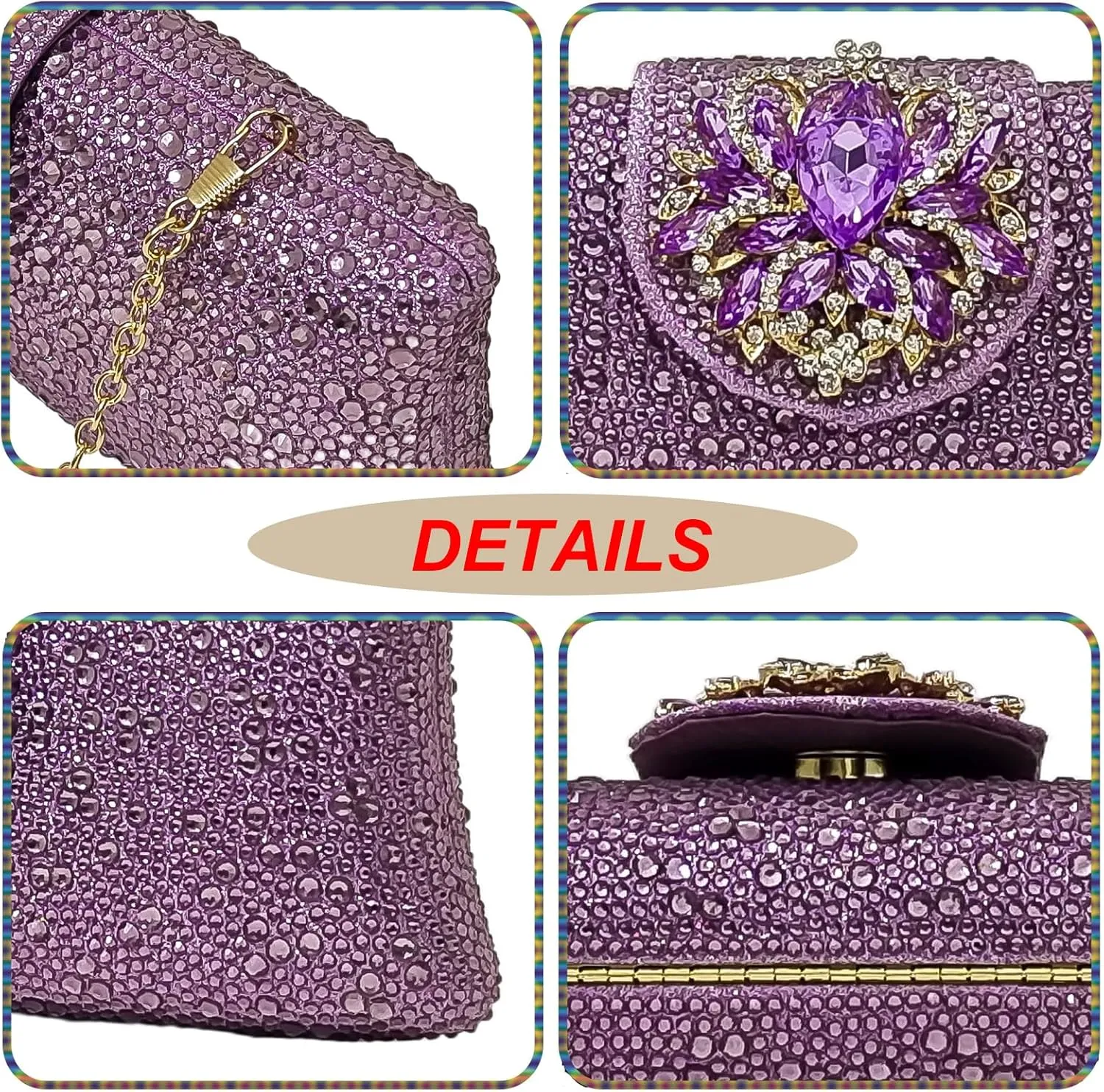 Long Rhinestone Box Evening Bag Women Formal Gathering Party Floral Handbag Clutch Purse Prom Bag