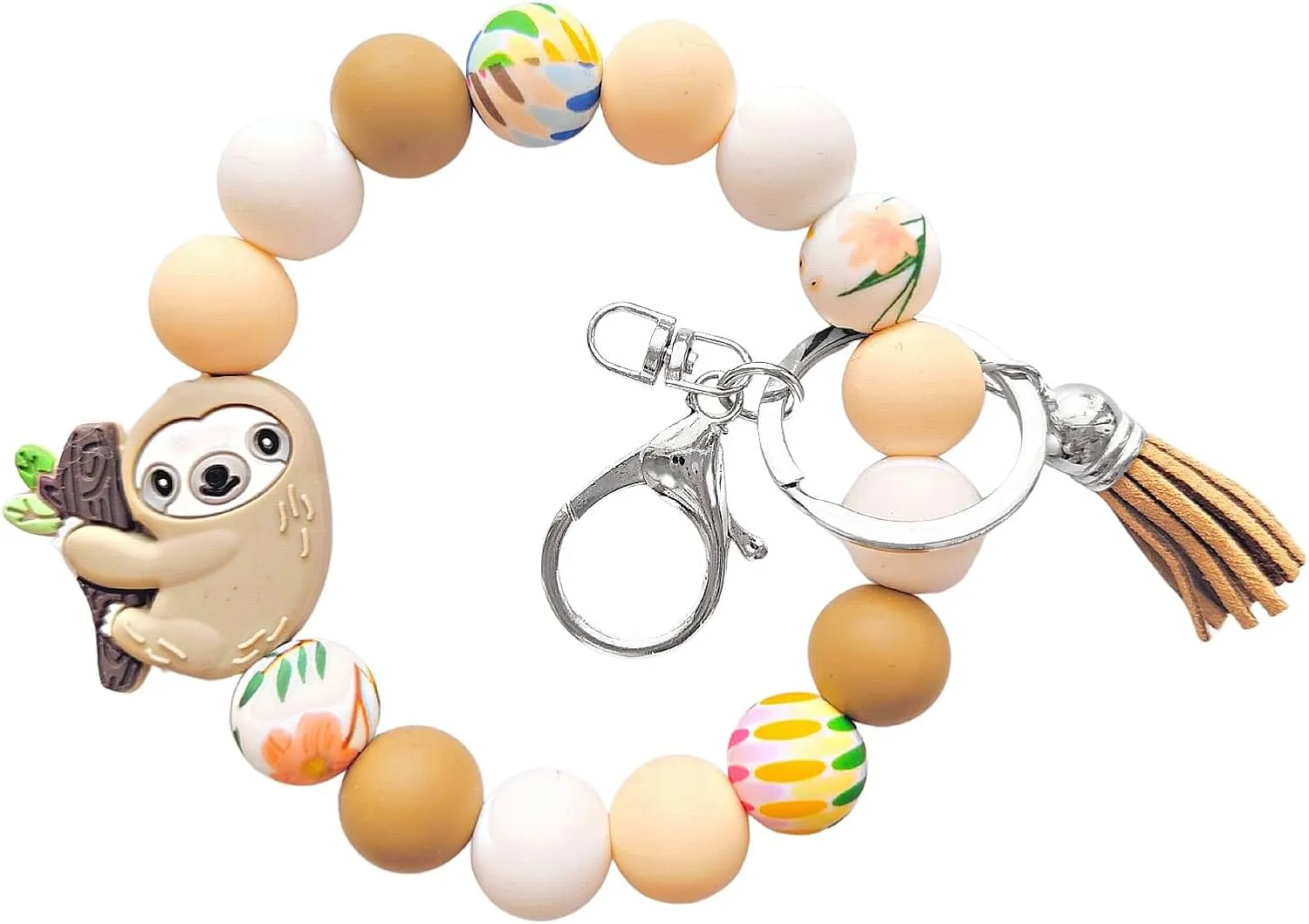 Meefisher Cute Koala Keychains Silicone Bracelet Key Ring Beaded Wristlet Key Chains Animal Themed Gift Birthday Sloth Lovers (Brown-02)