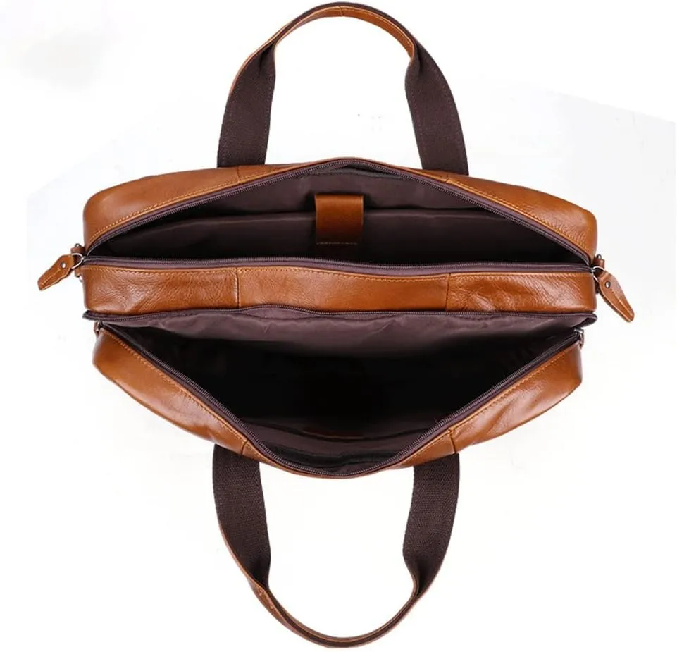 Men's Briefcases Leather Laptop Bag Large Capacity Business Messenger Bags Office Shoulder Bag Handbag (Color : Brown, Size : 30x41cm)