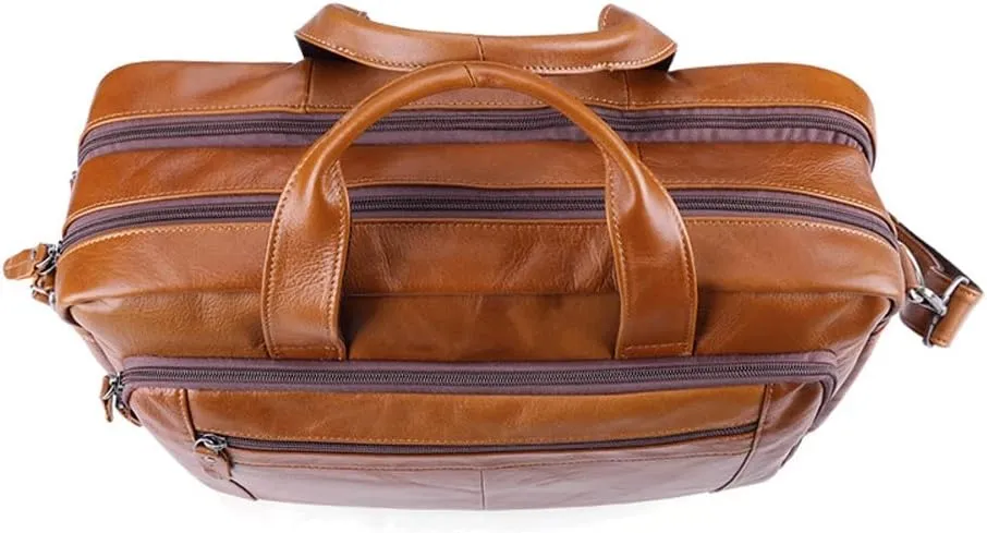 Men's Briefcases Leather Laptop Bag Large Capacity Business Messenger Bags Office Shoulder Bag Handbag (Color : Brown, Size : 30x41cm)