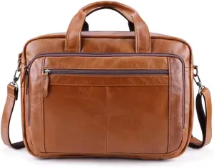 Men's Briefcases Leather Laptop Bag Large Capacity Business Messenger Bags Office Shoulder Bag Handbag (Color : Brown, Size : 30x41cm)