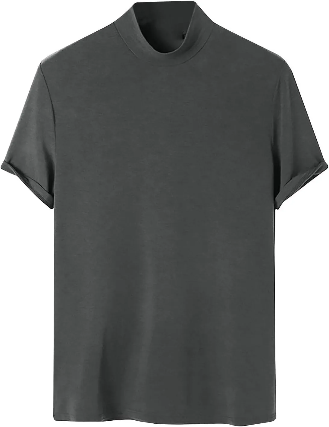 Mens Casual Turtleneck Mock Neck T Shirt Short Sleeve Slim Fit Undershirt Casual Basic Pullover Solid Tops