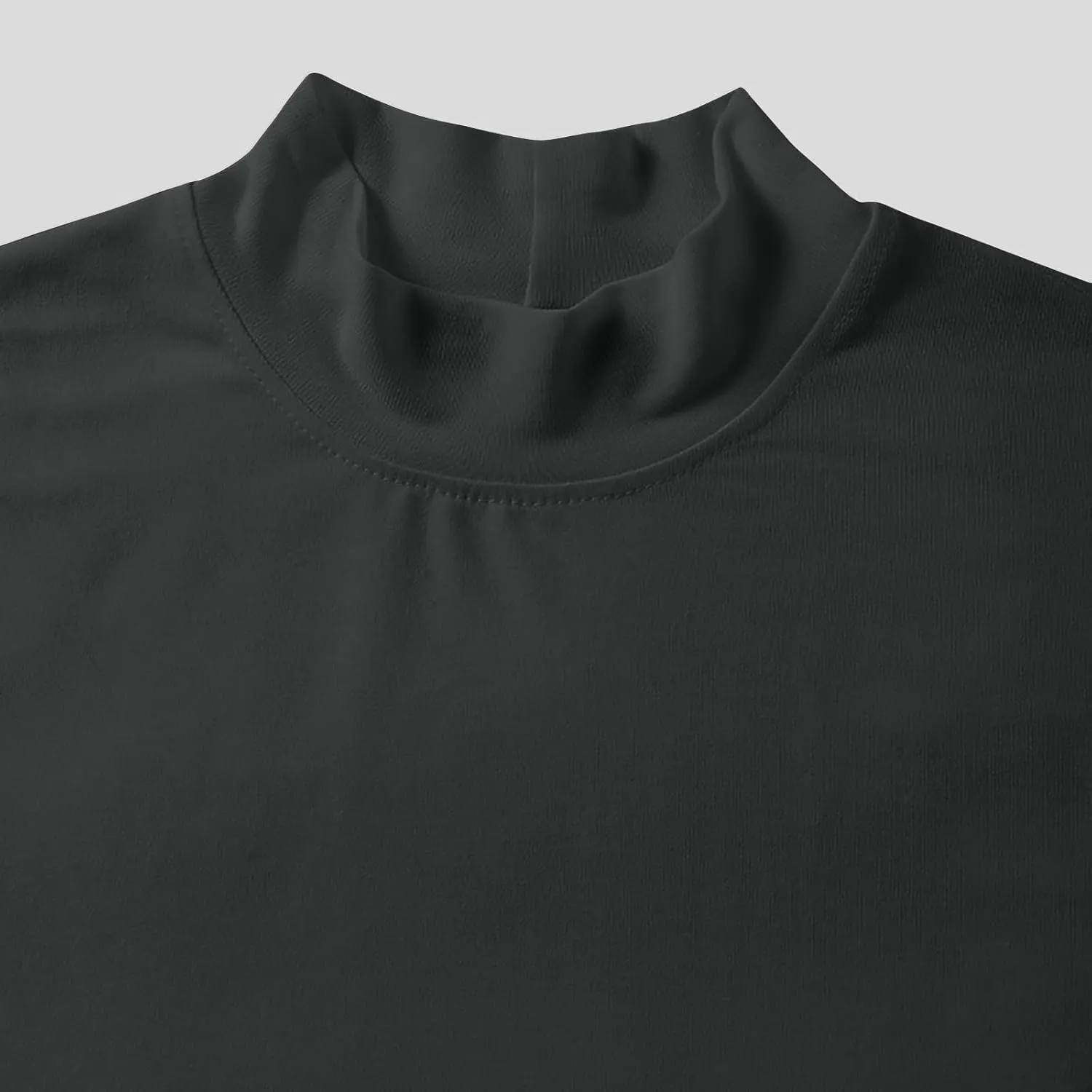 Mens Casual Turtleneck Mock Neck T Shirt Short Sleeve Slim Fit Undershirt Casual Basic Pullover Solid Tops