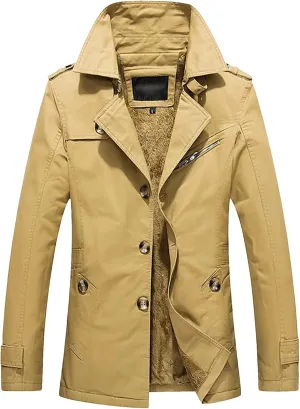 Men's Cotton-Padded Mid-Length Fleece Jacket Plus-Size Trench Coat Cotton Wash Autumn Winter Casual Jackets For Men