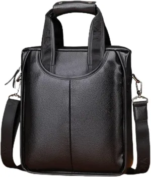 Men's Document Bag Waterproof Leather Briefcases Vertical Square Single-Shoulder Document Pocket Business Work Tote Gifts for Men (Color : Black)