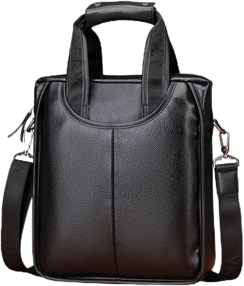 Men's Document Bag Waterproof Leather Briefcases Vertical Square Single-Shoulder Document Pocket Business Work Tote Gifts for Men (Color : Black)
