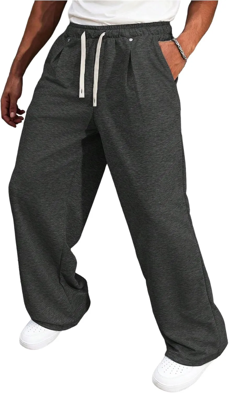Men's Drawstring Waist Baggy Sweatpants Straight Leg Long Sports Track Pants with Pockets