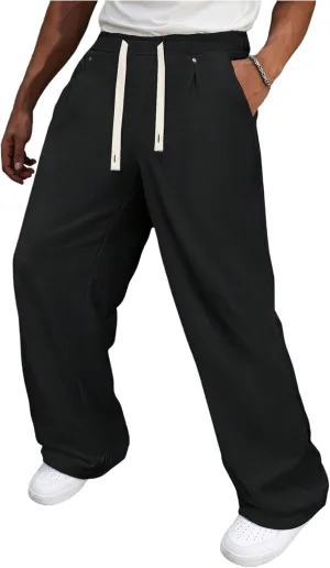 Men's Drawstring Waist Baggy Sweatpants Straight Leg Long Sports Track Pants with Pockets