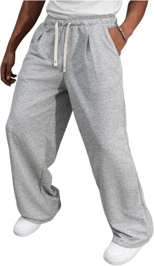 Men's Drawstring Waist Baggy Sweatpants Straight Leg Long Sports Track Pants with Pockets