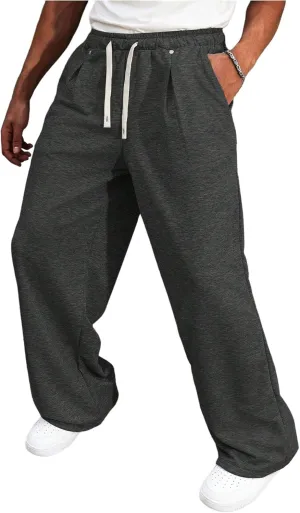 Men's Drawstring Waist Baggy Sweatpants Straight Leg Long Sports Track Pants with Pockets