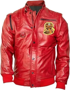 Mens Johnny Lawrence Kai Snake Karate Kid Red Faux Leather Cobra Jacket | Johnny Lawrence Halloween Costume