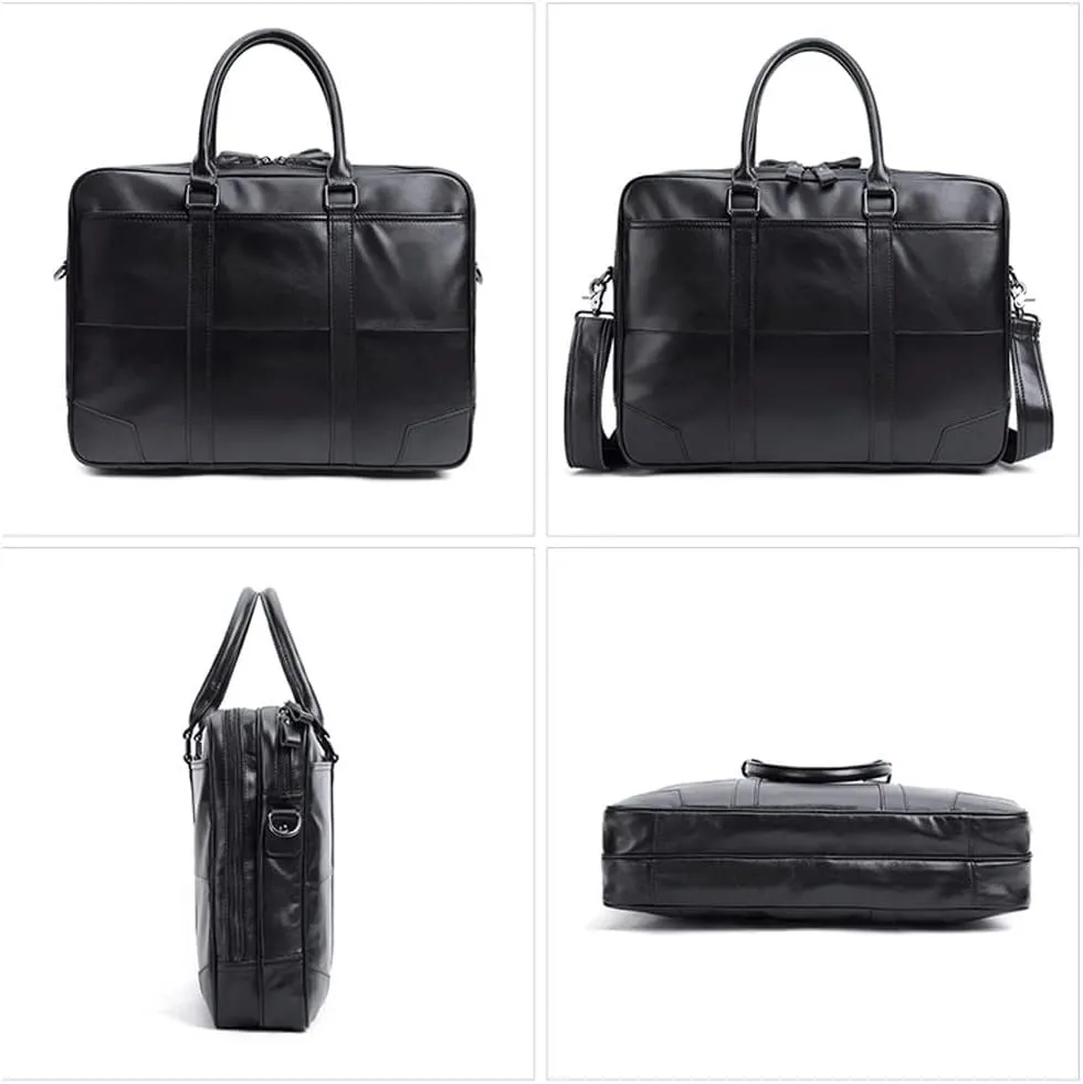 Men's Leather 15.6" Laptop Business Briefcase Shoulder Tote Bag Portfolio Satchel Lawyers Briefcases (Color : Brown, Size : 30 * 40 * 9cm)