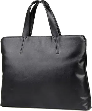 Men's Leather Handbags Fashion Business Briefcases Leisure Computer Bags Large Capacity Thick Lining and Smooth Zipper (Color : Black)