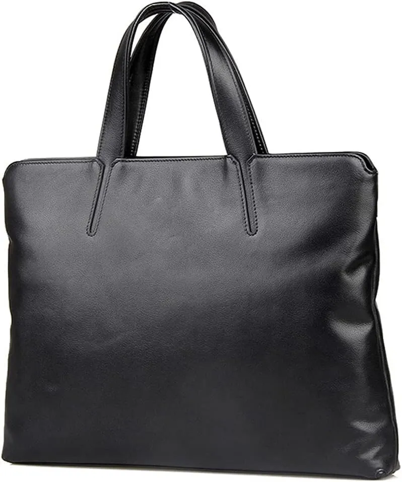 Men's Leather Handbags Fashion Business Briefcases Leisure Computer Bags Large Capacity Thick Lining and Smooth Zipper (Color : Black)
