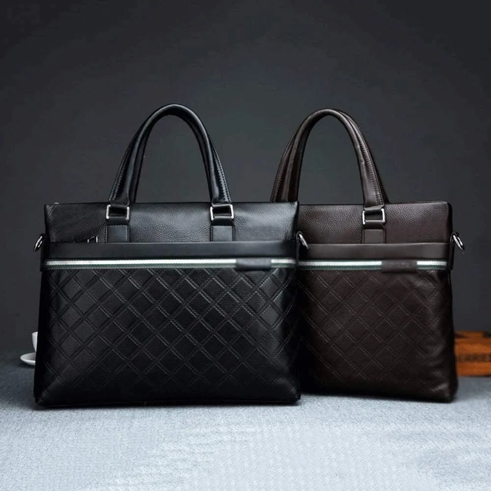 Men's Leather Laptop Business Briefcase Shoulder Portfolio Satchel Lawyers Briefcases for Men (Color : Black, Size : 38 * 29 * 6cm)