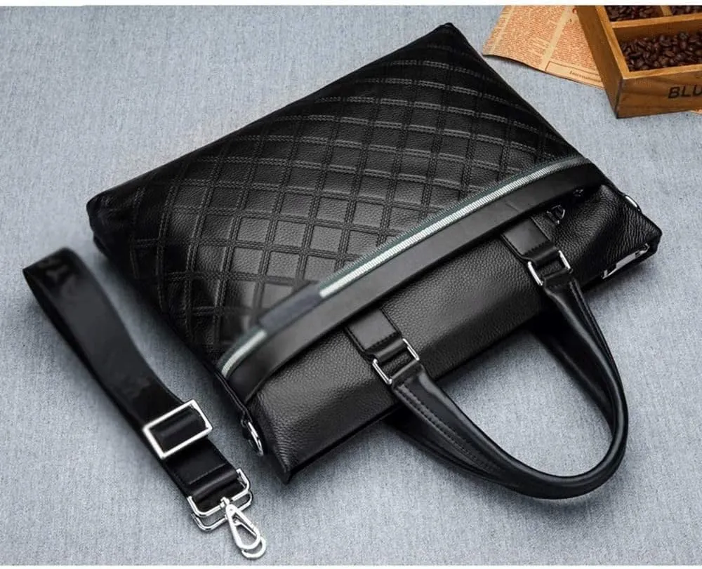 Men's Leather Laptop Business Briefcase Shoulder Portfolio Satchel Lawyers Briefcases for Men (Color : Black, Size : 38 * 29 * 6cm)