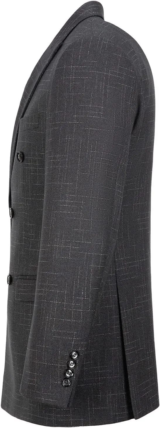 Mens Suits 3 Piece Plaid Slim Fit Tuxedo Double Breasted Prom Dress Suits Men Jackets Blazer Vest and Pants with Tie