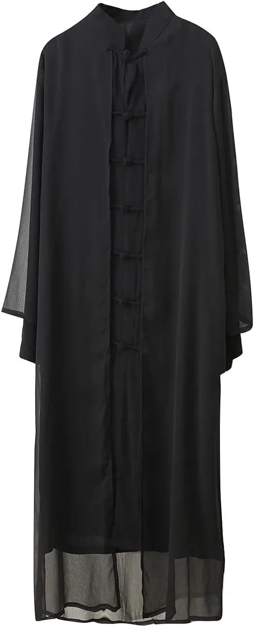 Men's Trench Coat Long Tang Suit Kung Fu Cotton Linen Robe Chinese Style Fake Two Piece Jackets Solid Color