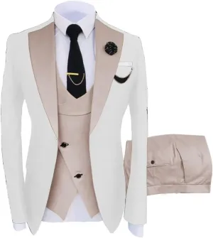 Men's Tuxedo Suits Slim Fit Casual Suit Blazer Dinner Solid One Button Wedding Prom Jackets Vest Trousers Pants Set
