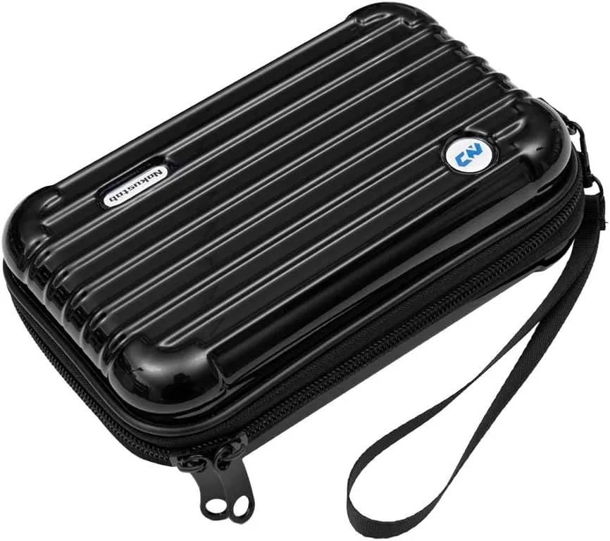 Mini Hard Shell Cosmetic Case, Makeup Handbag, Tiny Crossbody Bag, One Shoulder Diagonal Bag, Adjustable Strap Zipper Purse with Wristband (Black)