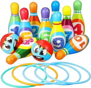 Mipcase Kids Bowling Toys Set Large Bowling Pins Family Toss Game for Toddlers Random Color