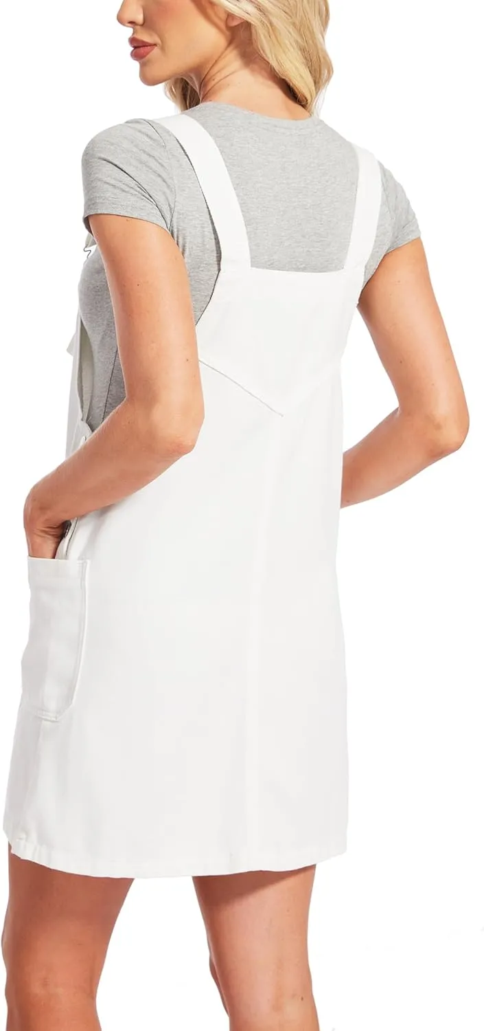 MISS MOLY Women's Vintage Denim Overall Dress with Pockets,Classic Adjustable Straps Sleeveless Casual Mini Dress