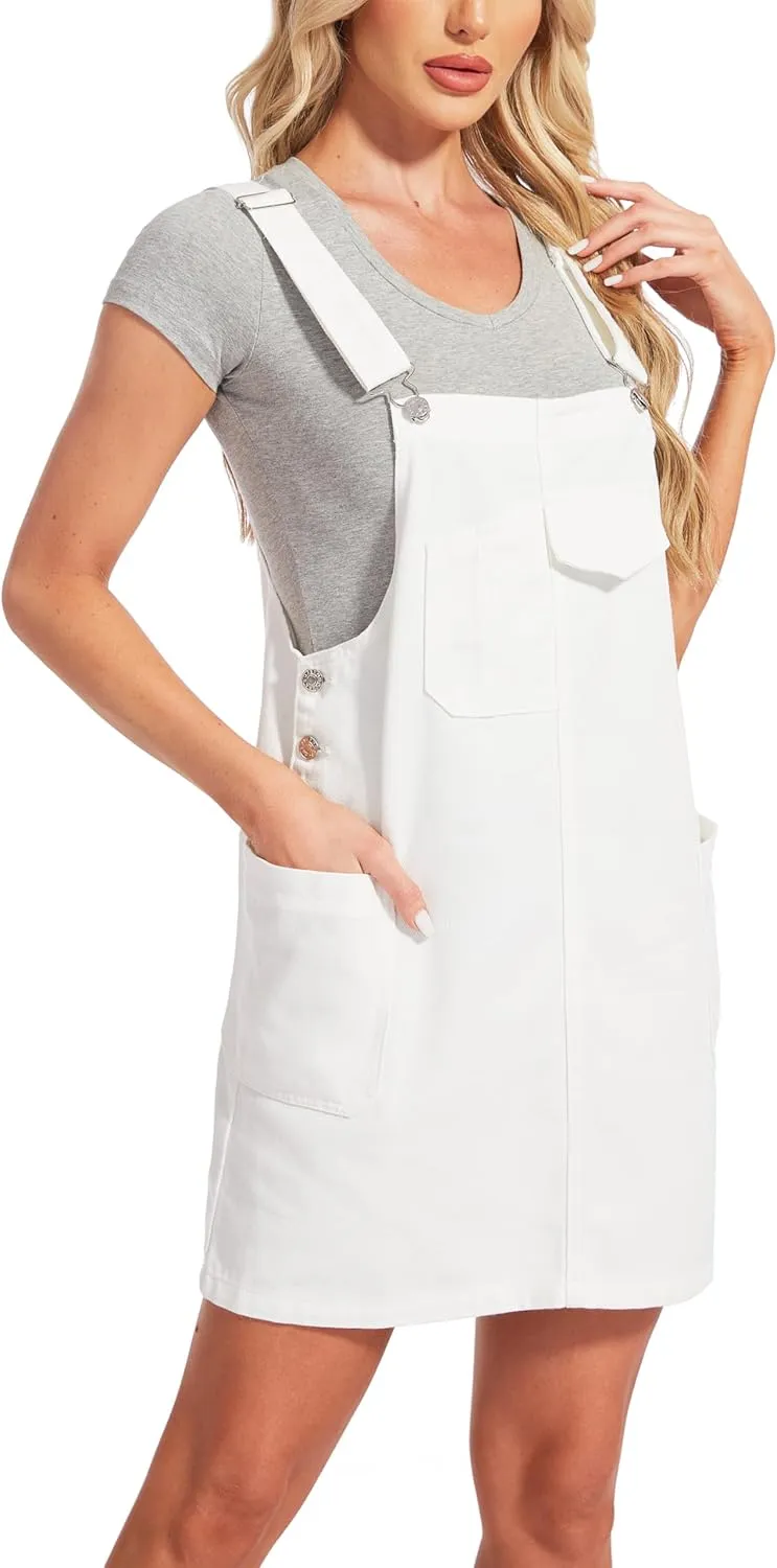MISS MOLY Women's Vintage Denim Overall Dress with Pockets,Classic Adjustable Straps Sleeveless Casual Mini Dress
