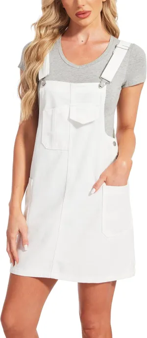 MISS MOLY Women's Vintage Denim Overall Dress with Pockets,Classic Adjustable Straps Sleeveless Casual Mini Dress