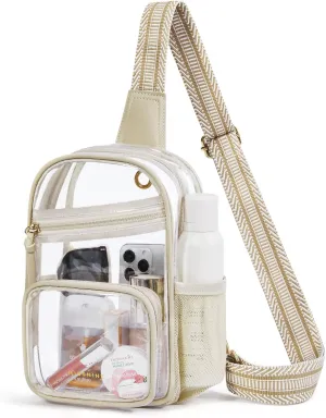 Missnine Clear Bag for Stadium Events Clear Sling Bag Fanny Pack Crossbody Purse for Sport Concert with Side Mesh Pocket