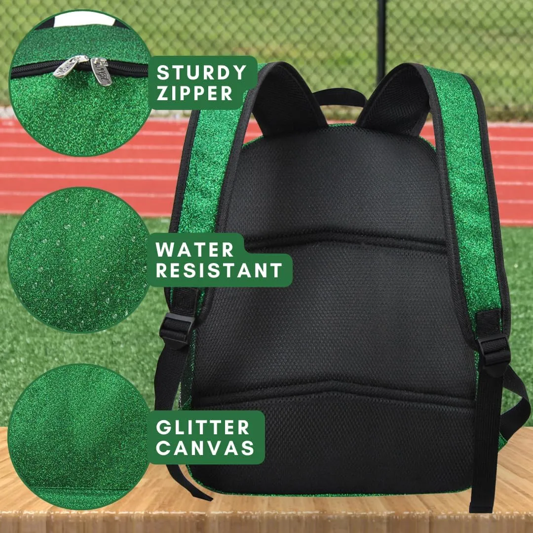 NGIL Large Glitter Cheer Backpack for Competitions, Dance, and Practice  Cheerleading Bag with Accessories Storage, Sparkle Bookbag for Cheerleaders, Coaches, and Competition Gear (Glitter-Green)