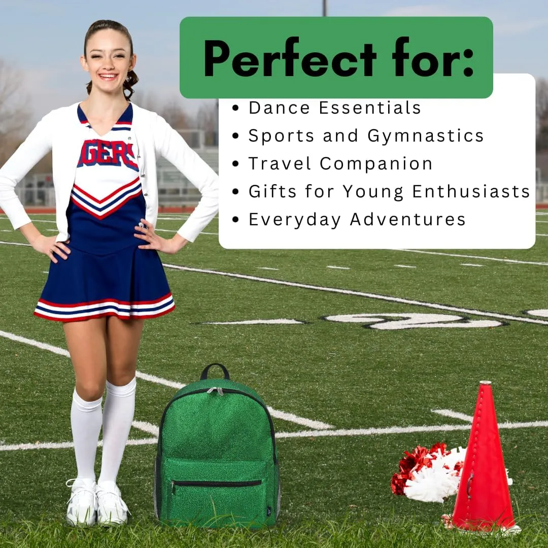 NGIL Large Glitter Cheer Backpack for Competitions, Dance, and Practice  Cheerleading Bag with Accessories Storage, Sparkle Bookbag for Cheerleaders, Coaches, and Competition Gear (Glitter-Green)