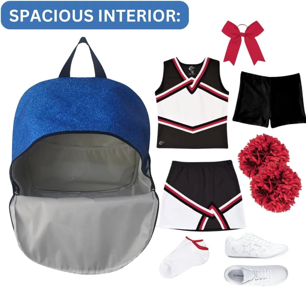 NGIL Large Glitter Cheer Backpack for Competitions, Dance, and Practice  Cheerleading Bag with Accessories Storage, Sparkle Bookbag for Cheerleaders, Coaches, and Competition Gear (Glitter-Royal)