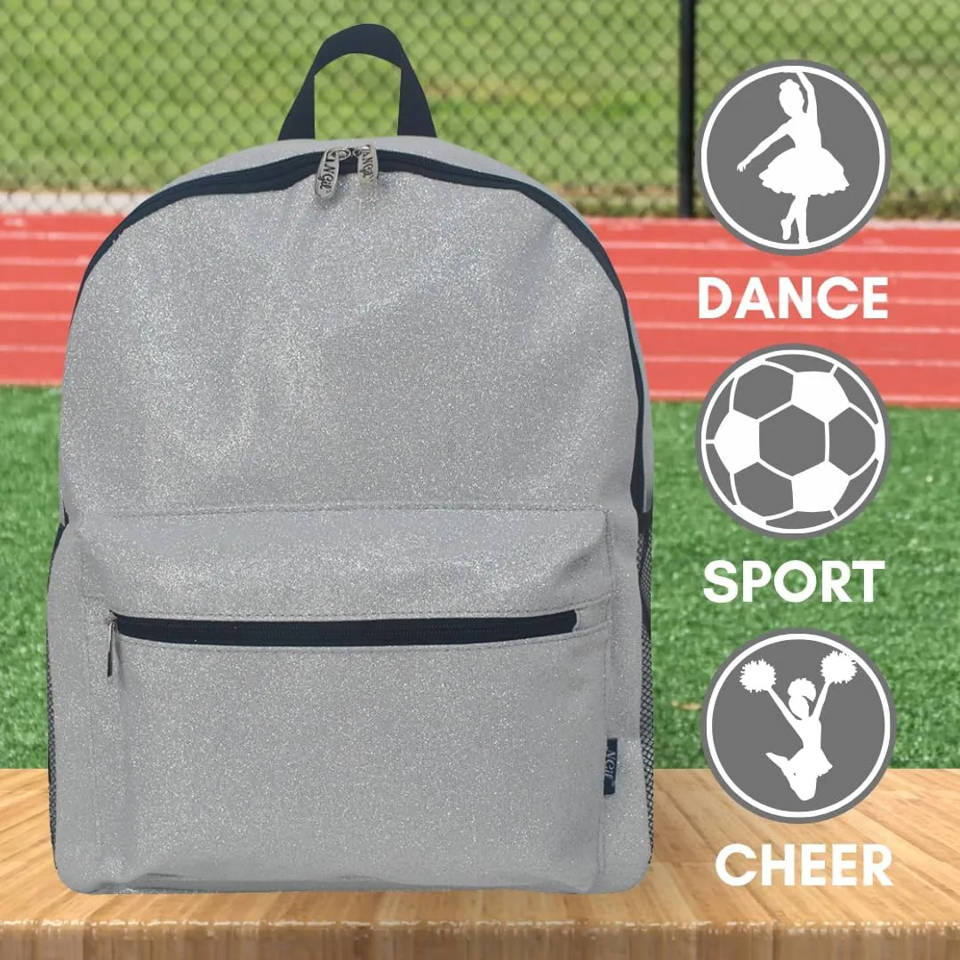 NGIL Large Glitter Cheer Backpack for Competitions, Dance, and Practice  Cheerleading Bag with Accessories Storage, Sparkle Bookbag for Cheerleaders, Coaches, and Competition Gear (Glitter-Silver)
