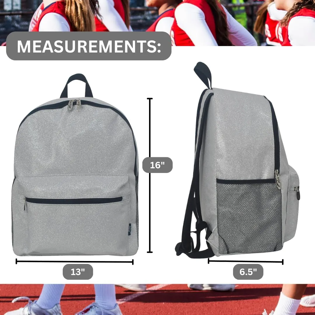 NGIL Large Glitter Cheer Backpack for Competitions, Dance, and Practice  Cheerleading Bag with Accessories Storage, Sparkle Bookbag for Cheerleaders, Coaches, and Competition Gear (Glitter-Silver)