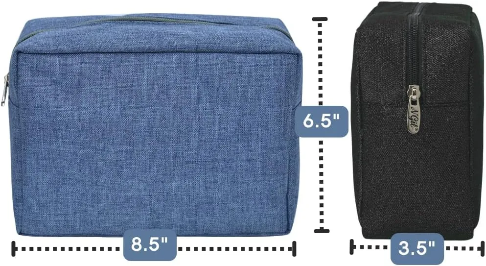 NGIL Makeup Bag for Women, Cute Cosmetic Bag, Lightweight Toiletry Make up Bag, Large Aesthetic Organizer Storage Pouch for Girls, Large Pouch, Toiletry Pouch (Crosshatch-Blue)