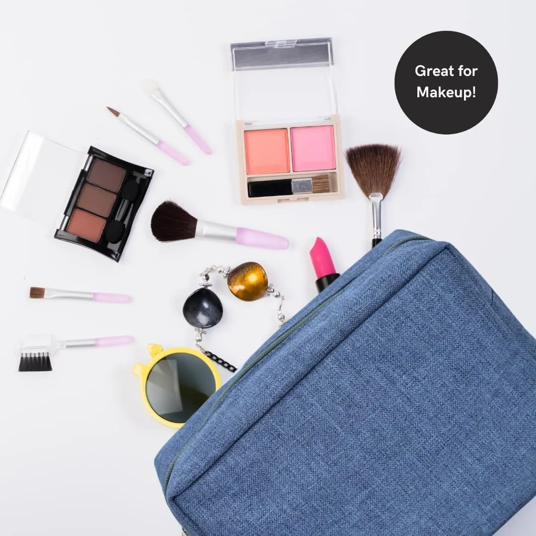 NGIL Makeup Bag for Women, Cute Cosmetic Bag, Lightweight Toiletry Make up Bag, Large Aesthetic Organizer Storage Pouch for Girls, Large Pouch, Toiletry Pouch (Crosshatch-Blue)