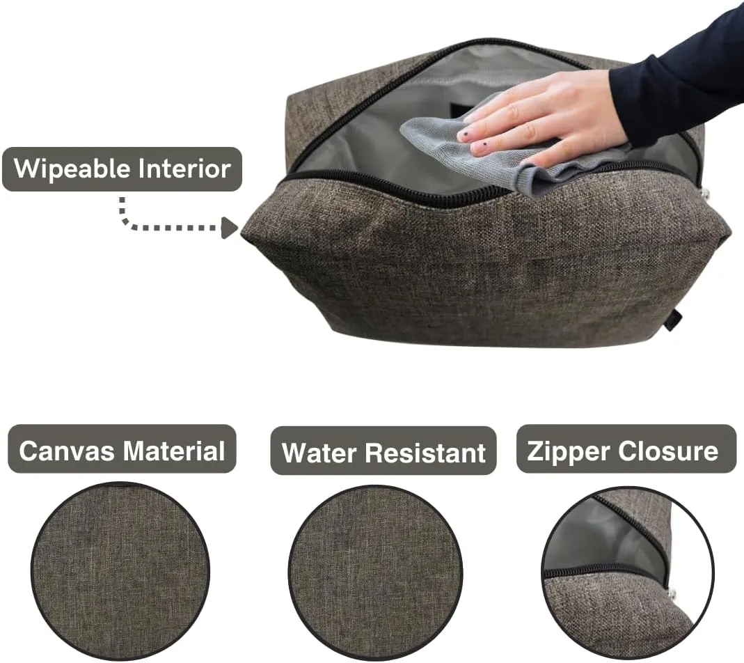NGIL Makeup Bag for Women, Cute Cosmetic Bag, Lightweight Toiletry Make up Bag, Large Aesthetic Organizer Storage Pouch for Girls, Large Pouch, Toiletry Pouch (Crosshatch-Khaki)