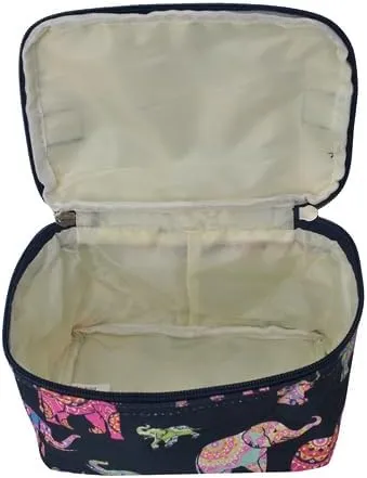 NGIL Travel Cosmetic Bag Makeup Bag Organizer for Women and Girls (Bohemian Elephant-Navy)