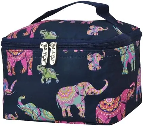 NGIL Travel Cosmetic Bag Makeup Bag Organizer for Women and Girls (Bohemian Elephant-Navy)