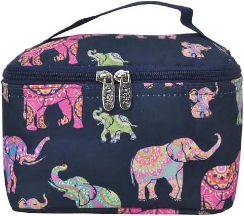 NGIL Travel Cosmetic Bag Makeup Bag Organizer for Women and Girls (Bohemian Elephant-Navy)