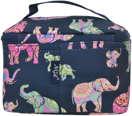 NGIL Travel Cosmetic Bag Makeup Bag Organizer for Women and Girls (Bohemian Elephant-Navy)