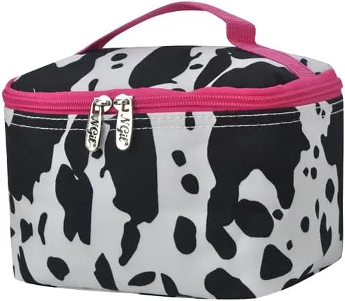 NGIL Travel Cosmetic Bag Makeup Bag Organizer for Women (Cow Splatter-Hot Pink)