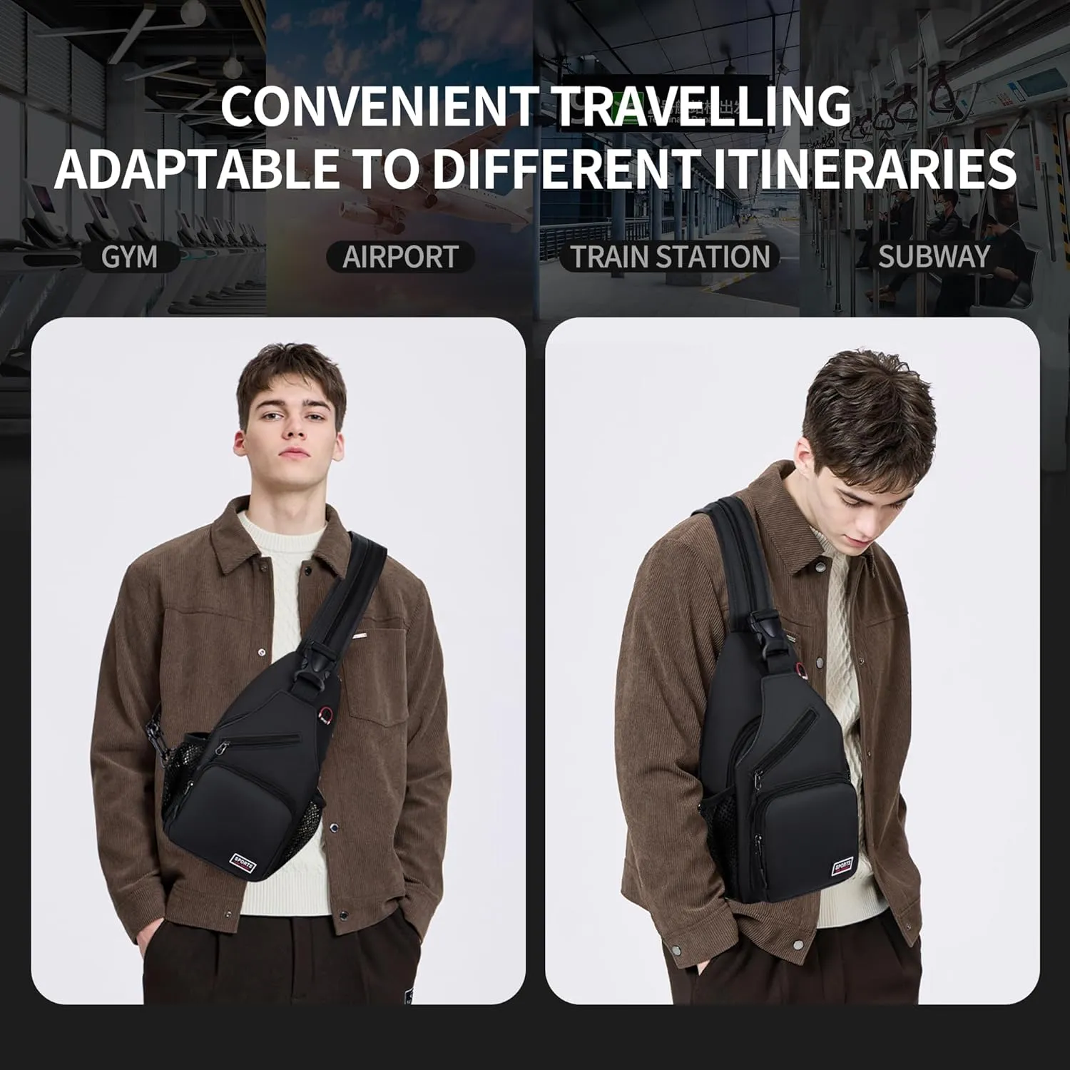 O-TBOST Crossbody Sling Bag Casual Chest Bag for Men Women Lightweight Durable Travel Hiking for Daily Use (black, Large)