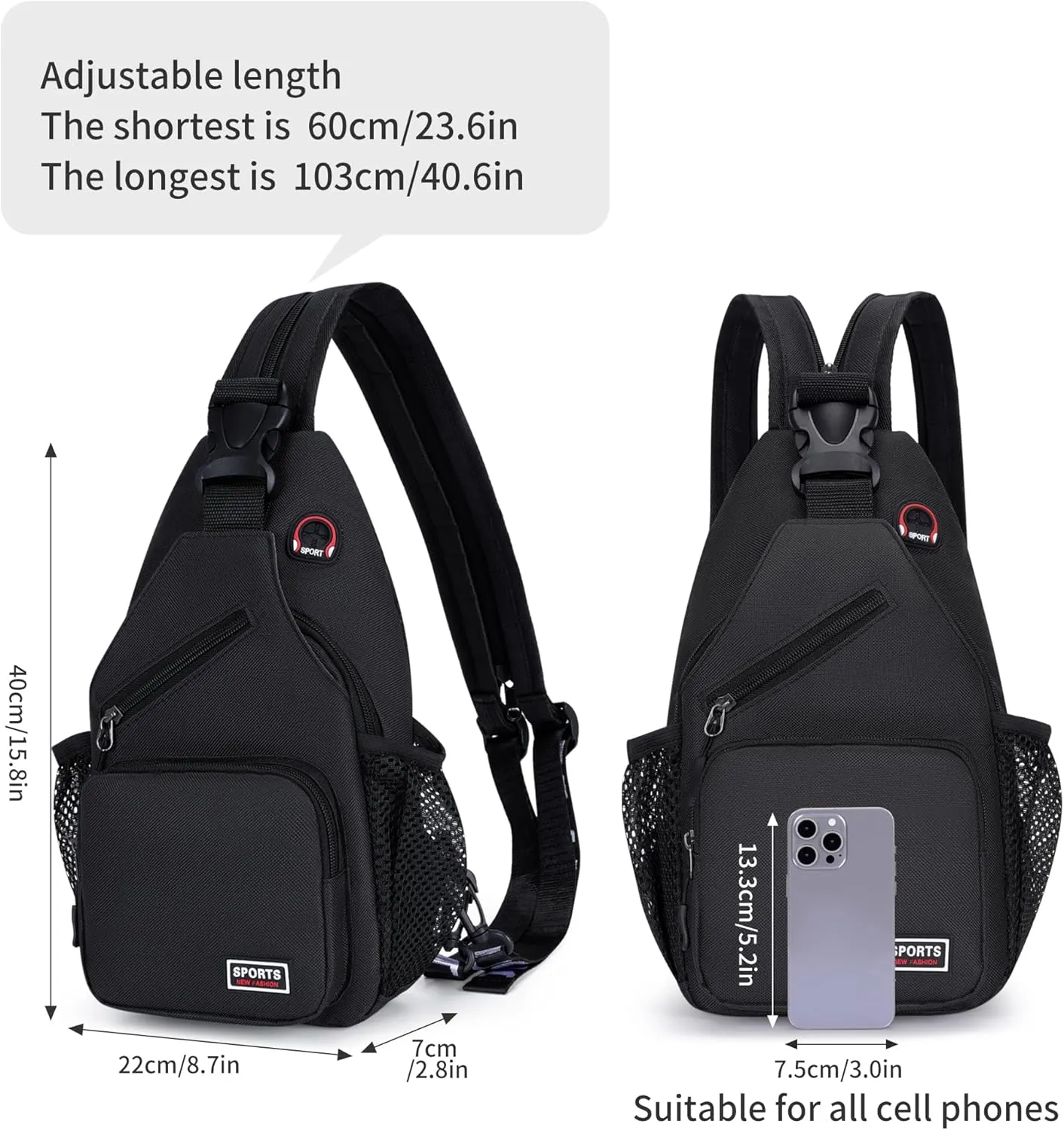 O-TBOST Crossbody Sling Bag Casual Chest Bag for Men Women Lightweight Durable Travel Hiking for Daily Use (black, Large)
