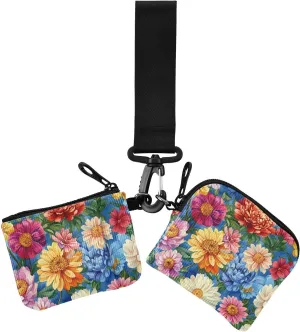 Oil Painting with Yellow Retro Sunflowers Dual Coin Purse Credit Card Holder Wallet Large Capacity Coin Purse Change Holder with Wristlet Strap for Lady 2 Packs