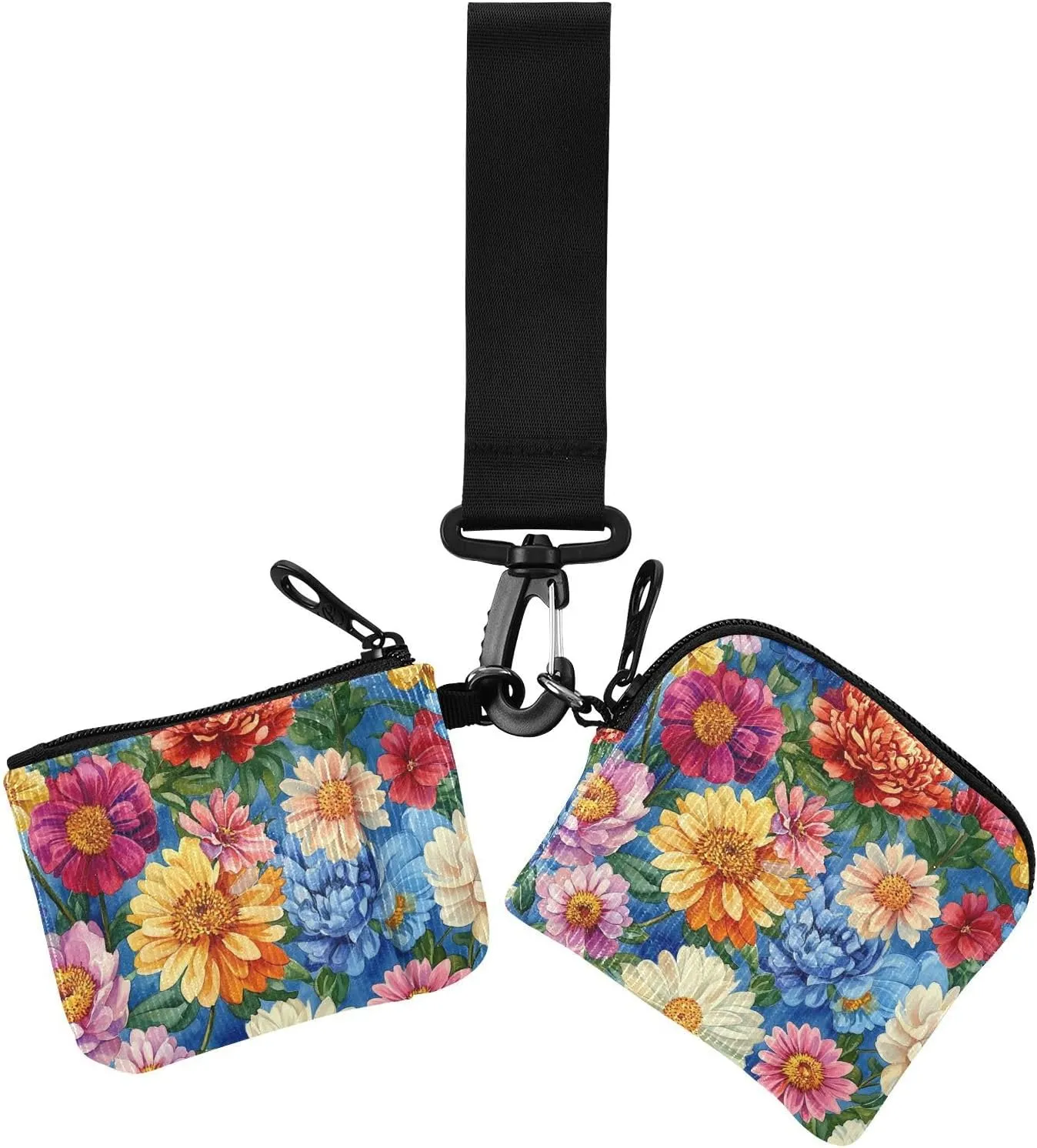 Oil Painting with Yellow Retro Sunflowers Dual Coin Purse Credit Card Holder Wallet Large Capacity Coin Purse Change Holder with Wristlet Strap for Lady 2 Packs
